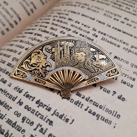 Vintage handmade Spanish damascene pin brooch - Picture 4 of 10